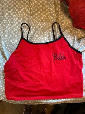 Red Crop Tank Top with Embroidered Script